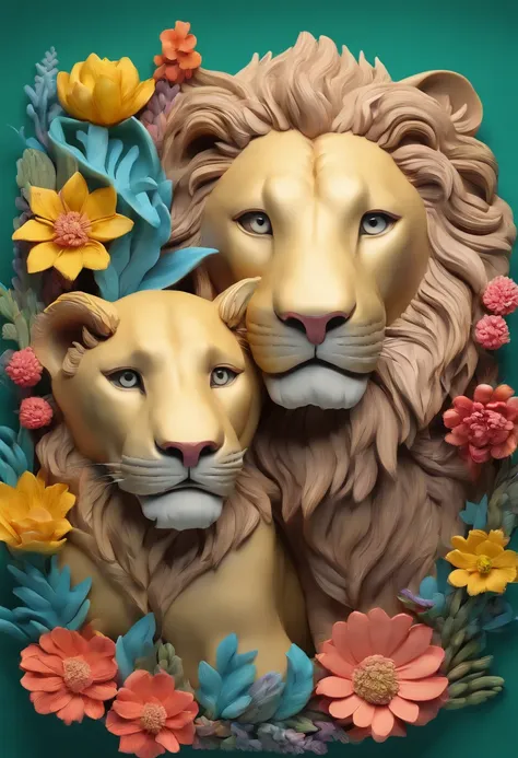 a stunning photo of a couple lion surrounded by plants in a flower meadow, 8k resolution concept art( intricate details:1.2), sunlight, (high quality:1.2), trending on artstation, 8k, absurdres, extremely detailed fur, (close up:1.1)