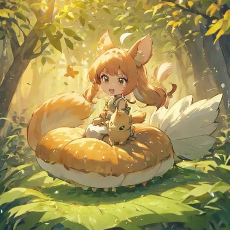 an animated squrrel is sitting on top of his food, charming character illustrations, photorealistic still lifes, highly detailed foliage, zbrush, color gradients, stock photo, in the style of mike campau —ar 9:16 —q 5