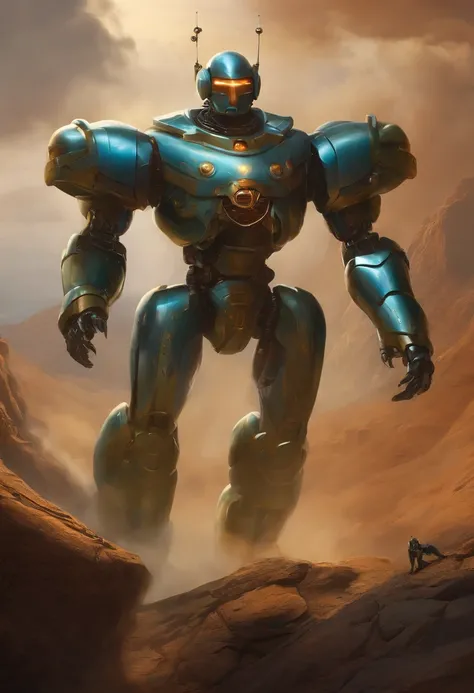 Create an art of a robot man inspired by Boris Vallejo