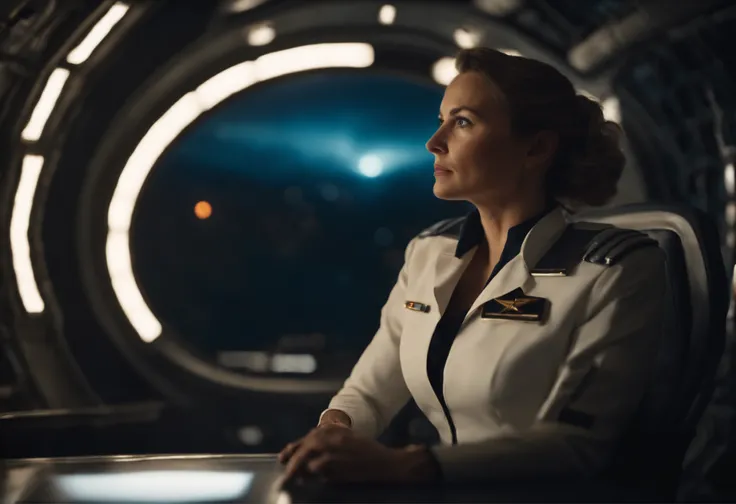 (​masterpiece),Female captain of a spaceship is looking at space