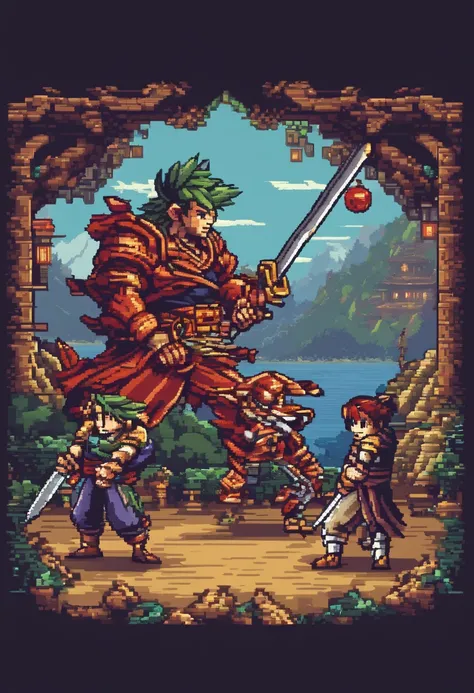 Chrono trigger battle with a samurai fighting a demon samurai