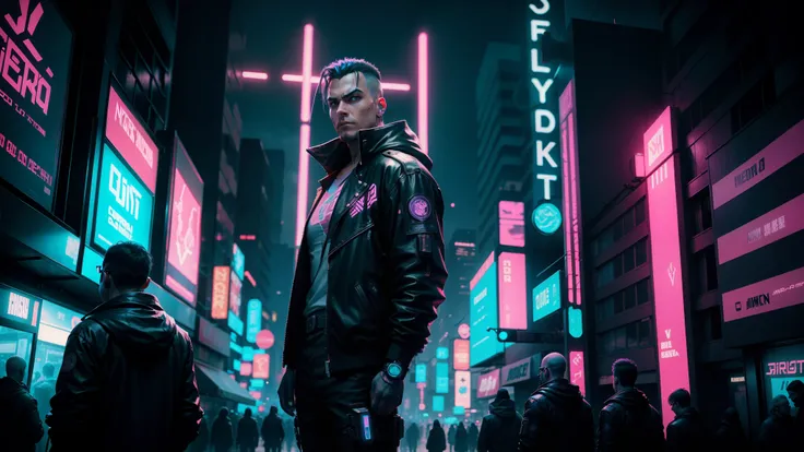 Many, many people, Cyberpunk, Neon light