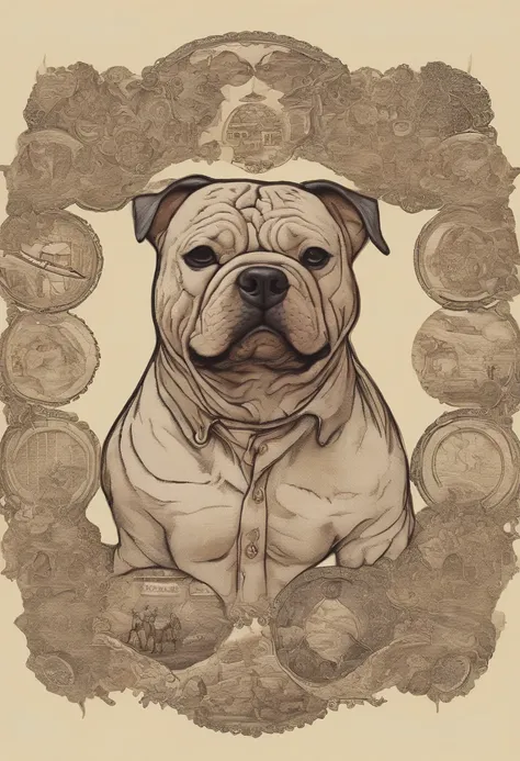 cinematic photo Embroidery of a smug, american bully indiferente, equiretangular 360, Romantic, arte por Michael Hutter . fotografia 35mm, Film, Bokeh, profissional, 4k, altamente detalhado