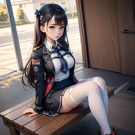 nagara(azur lane),(origen),school_uniform,1girl,solo,outdoors, looking at viewer,, ,masterpiece, best quality, ultra-detailed, illustration,