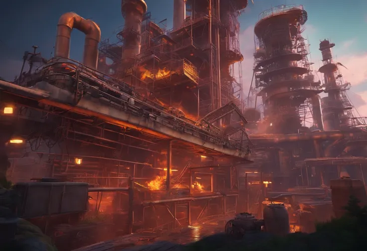 (best quality,4k,8k,highres,masterpiece:1.2),ultra-detailed,(realistic,photorealistic,photo-realistic:1.37),factory,Donkey Kong Country,retro game,3D rendering,industrial,colorful,gritty,dark,imposing,intense,pipes,conveyor belts,jumping platforms,barrels,...