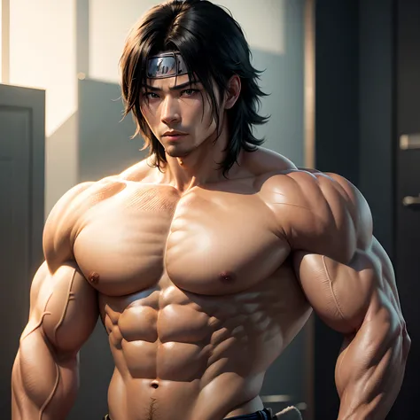 sasuke, bodybuilding, realistic, super detail,