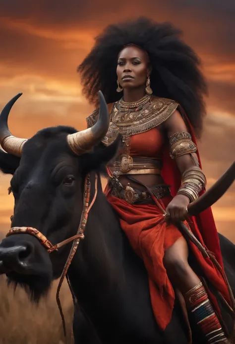 black skin warrior woman ride buffalo