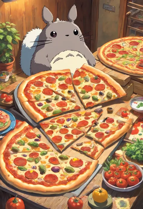 Totoro comendo pizza