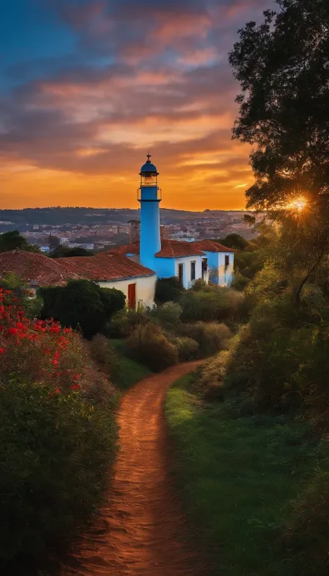 Radiant light coming out of blue skies , iluminando toda a vasta cidade antiga de barro.