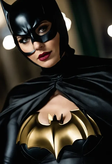 a close up of a woman in a batman costume posing for a picture, batgirl, selina, cat woman, anigirl batman, catwoman, bat, mila kunis as catwoman, ivy, bat nose, batman, bat ears, emma watson as catwoman, in batman, from movie batman, gotham, robin, super ...