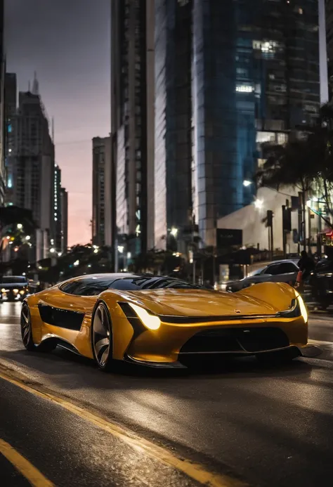 Um carro brasileiro futurista,with the background of Paulista Avenue in São Paulo