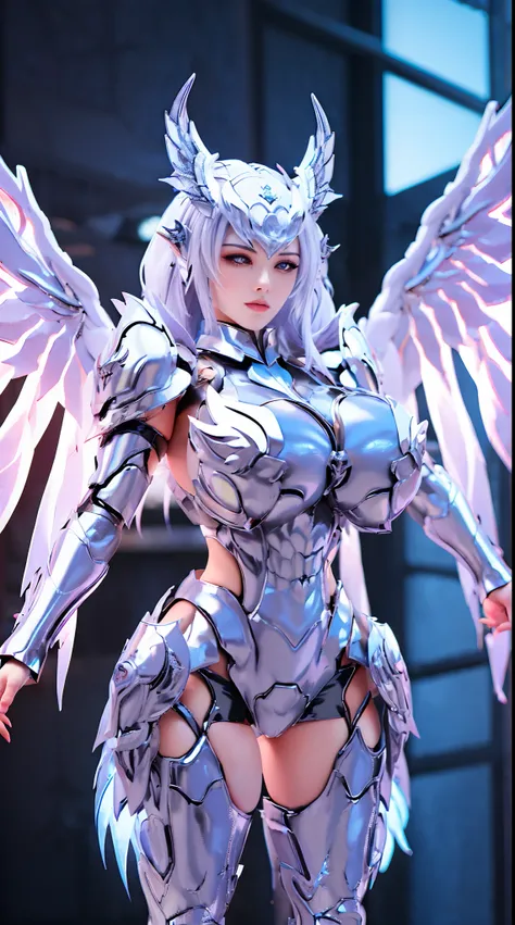 SILVER DRAGON QUEEN, HUGE BOOBS, BATTLE ARMOR, CLEAVAGE, (A PAIR OF BIG WINGS:1.5), TRANSPARANT, STANDING, SEXY BODY, MUSCLE ABS.