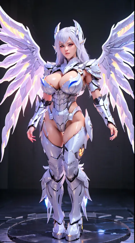 SILVER DRAGON QUEEN, HUGE BOOBS, BATTLE ARMOR, CLEAVAGE, (A PAIR OF BIG WINGS:1.5), TRANSPARANT, STANDING, SEXY BODY, MUSCLE ABS.