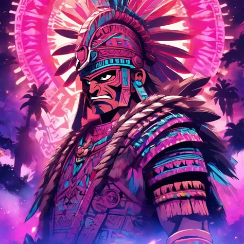 Aztec Warrior, colors are pale pink pink and violet, Amakumo Fruit, island, masterpiece, best quality