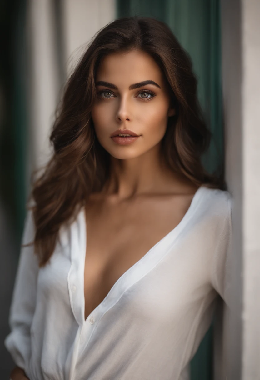 Arafed Mujer con una camiseta blanca sin mangas y un collar, En la ciudad de Nueva York, Chica sexy con ojos verdes, Retrato Sophie Mudd, brown hair and large eyes, selfie de una mujer joven, Ojos del dormitorio, Violeta Myers, sin maquillaje, Maquillaje n...