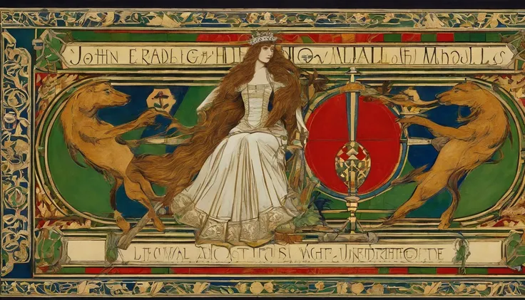 John Everett Millais, Pre-Raphaelites, knight, lady, medieval, banner, wind, sword