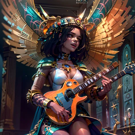 Sun urban Goddess_play_guitar Masterpiece ultra deep path equirectangular_360 handled jukebox forest Beholder graduate global luminescence saturate Sunlight volumetric lightning contrast meticulously intricate ultra_high-definition pro-photo-realistic opti...