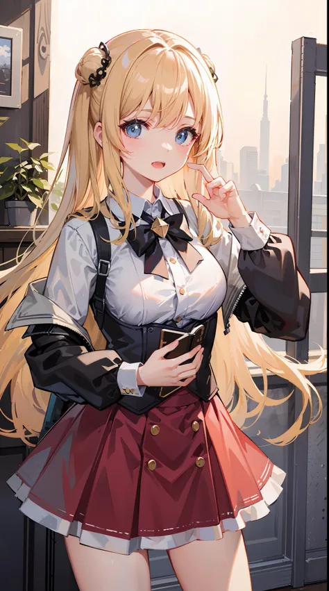 Super beautiful illustration、小柄、kawaii girl、complex、finely eye、Realistic skin texture、Outstanding looks、小柄、adolable、Smooth hair、Cute gesture、Mocking Pose、doress、long-sleeve、With collar、Long length skirt、corsets、Cute socks、cowboy  shot、outside of house、Beau...