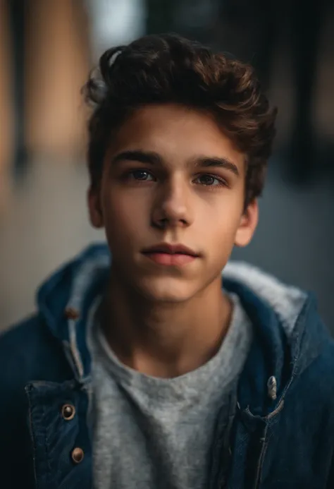 portrait, 50mm lens, closeup shot, a teen boy, clear skin