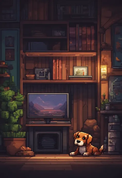 Pixel art de um cachorro gamer, bela arte detalhada do pixel, pixel art detalhado, Conceito Pixel, arte lowpoly cor super detalhada, #pixelarte:3, # pixelarte, #pixelarte