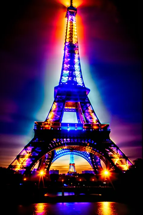 The Eiffel Tower、Light up at night、artistic、mystical、photogenic、Photorealsitic、Raw photo、