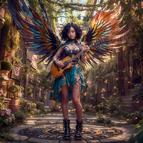 Sun urban Goddess_play_guitar Masterpiece ultra deep path equirectangular_360 handled jukebox forest Beholder graduate global luminescence saturate Sunlight volumetric lightning contrast meticulously intricate ultra_high-definition pro-photo-realistic opti...