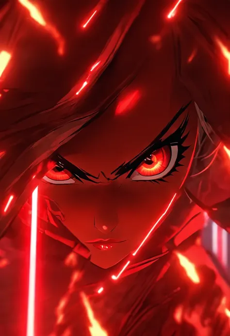 Anime meticulosamente detalhado Female Sith ,Pixar 3D Fotografia de estilo de arte , vestindo um manto e segurando um sabre de luz vermelho em postura de luta . fundo do planeta, octan render