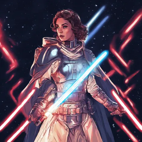 Mulher em um manto segurando um sabre de luz em um quarto escuro, segurando sabre de luz 4 k, Jedi Feminino, rei, Jedi com sabre de luz, com espada de sabre de luz, Personagem de Star Wars, sem sabre de luz, segurando um sabre de luz, com sabre de luz, Pap...