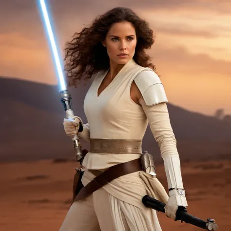 Imagem da mulher segurando um sabre de luz de Guerra nas Estrelas, rei, Guerra nas Estrelas, Personagem feminina solo, visual do filme star wars, curly hair, Cartaz de Guerra nas Estrelas, In a Star Wars sequel, Poster character, com espada de sabre de luz...