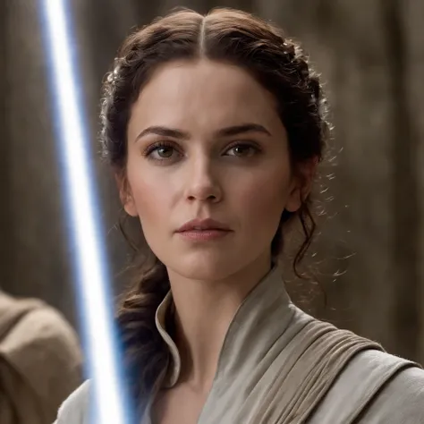 Imagem da mulher segurando um sabre de luz de Guerra nas Estrelas, rei, Guerra nas Estrelas, Personagem feminina solo, visual do filme star wars, curly hair, Cartaz de Guerra nas Estrelas, In a Star Wars sequel, Poster character, com espada de sabre de luz...