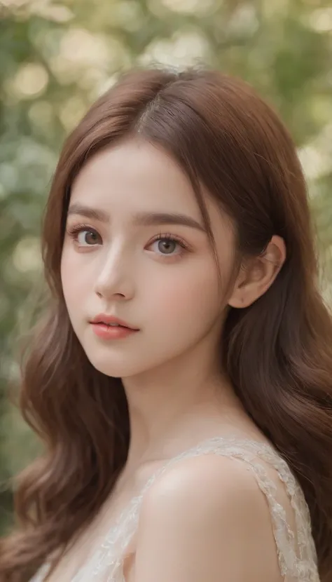 (One lady)、lolita、sixteen years old、kawaii、Big eyes、eyes gentle、Instagram Photos、Authentic Photos、natural atmosphere、Realistic、Brown hair color, show armpits,