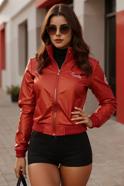 (La mejor calidad,realista:1),sexy, chaqueta color rojo, Bold expression, refinado