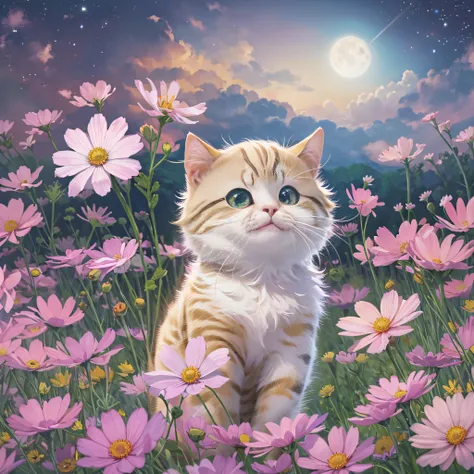 Cute cat, cute, Cosmos field background