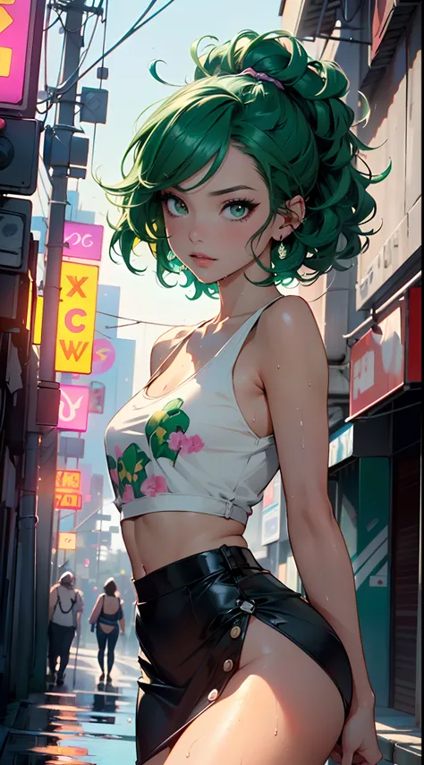 girl youtuber,(((1girl))),((extremely cute and beautiful green curly-haired girl)),

(short breasts:1.4),(((green curly hair:1.35,very curly hair,colored inner hair,ear breathing,short hair))),(((green_eyes:1.3))),intricate eyes,beautiful detailed eyes,sym...