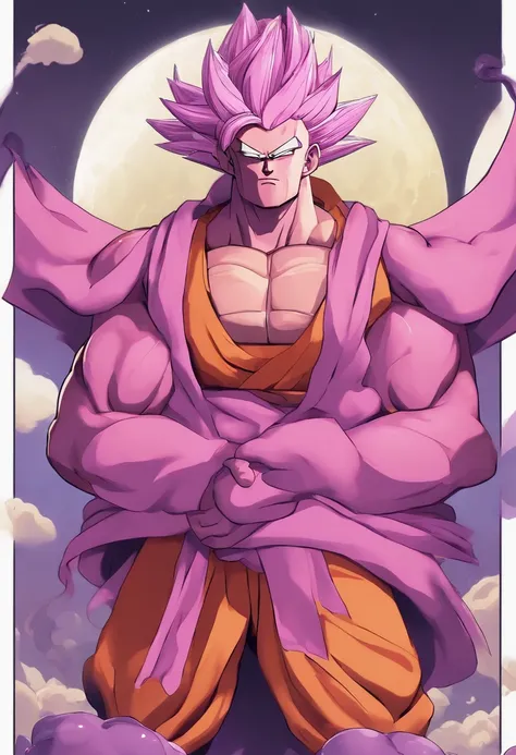 um close up de um personagem de desenho animado em uma roupa roxa, Personagem Dragonball, Orgulhoso Onion Hybrid Thanos, pink iconic character, arte conceitual de dragon ball, pose mais forte, Akiri Toriyama, saggy purple robes, imagem anime gelbooru, Anim...