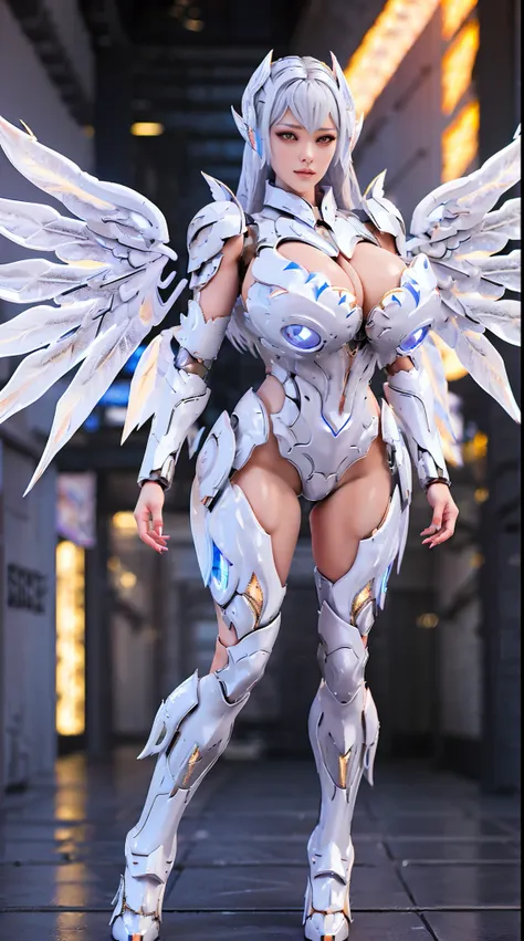 SILVER DRAGON QUEEN, HUGE BOOBS, BATTLE ARMOR SUIT, CLEAVAGE, (A PAIR OF BIG WINGS:1.5), TRANSPARANT, TALL LEGS,  STANDING, SEXY BODY, MUSCLE ABS.