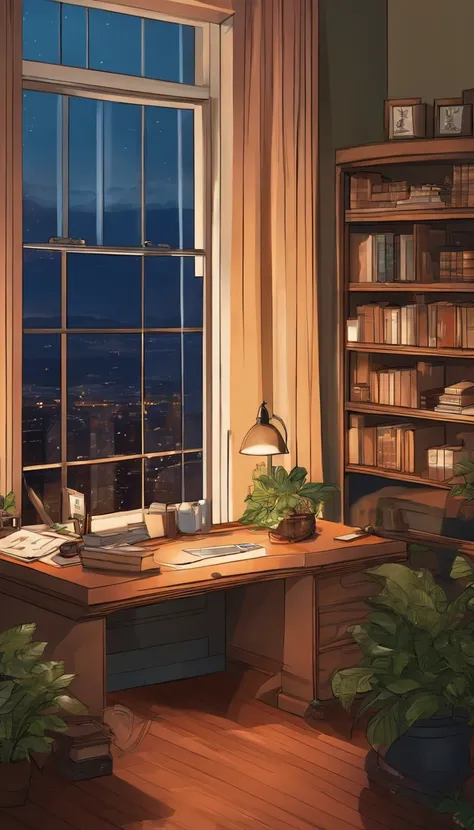 s Office、by the window、illustratio