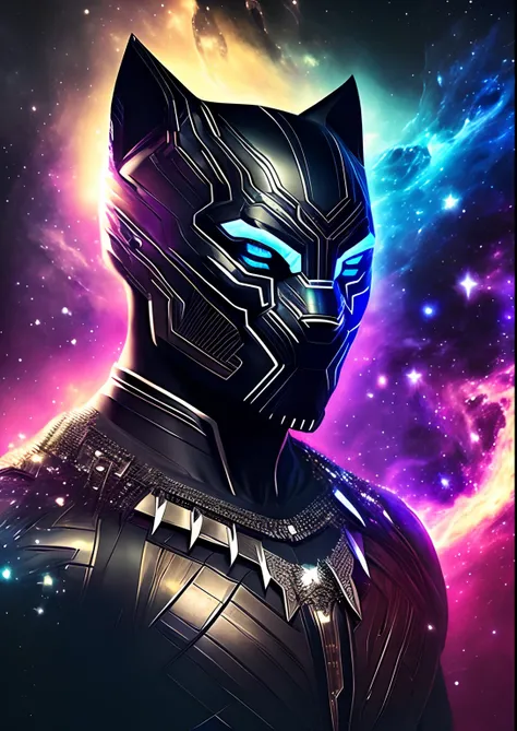 dreamlikeart, galaxy, outer space, nebula, star, [cyberpunked] Black Panther From The Stars (star:1.5),