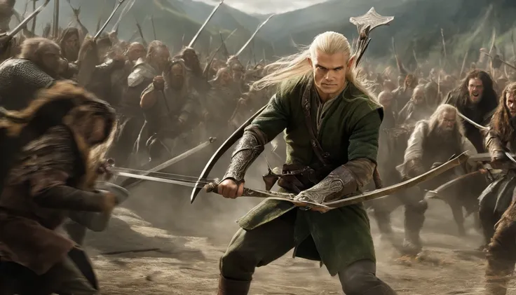 Legolas fighting orcs in the movie The Hobbit of the Lord of the Rings