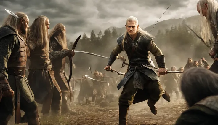 Legolas fighting orcs in the movie The Hobbit of the Lord of the Rings