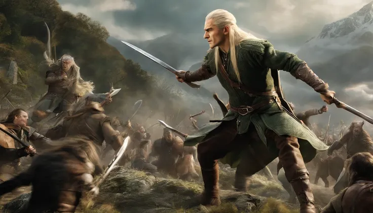 Legolas fighting orcs in the movie The Hobbit of the Lord of the Rings