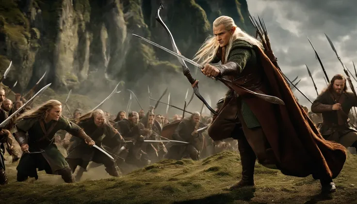 Legolas fighting orcs in the movie The Hobbit of the Lord of the Rings