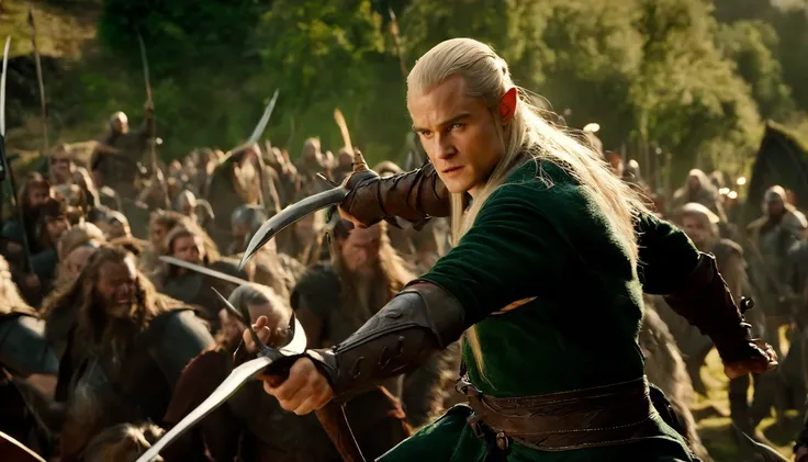 Legolas fighting orcs in the movie The Hobbit of the Lord of the Rings