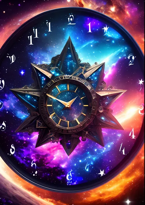 dreamlikeart, galaxy, outer space, nebula, star, [cyberpunked] Clock from the Stars (star:1.5),