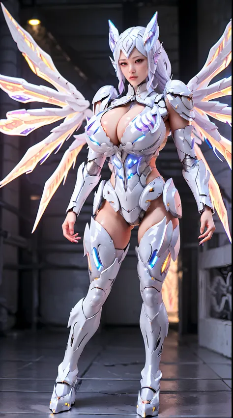 SILVER DRAGON QUEEN, HUGE BOOBS, BATTLE ARMOR SUIT, CLEAVAGE, (A PAIR OF HUGE WINGS:1.5), TRANSPARANT, TALL LEGS,  STANDING, SEXY BODY, MUSCLE ABS.