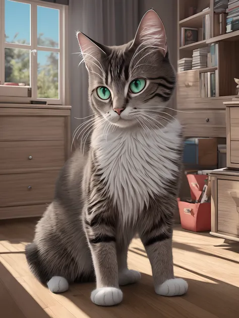 Transforming from a kit to sweet cat. hyper-realistic, 8k, ultra hd, pixar style, Disney style, cinema 4d, -- ar 3:2  - --auto --s2