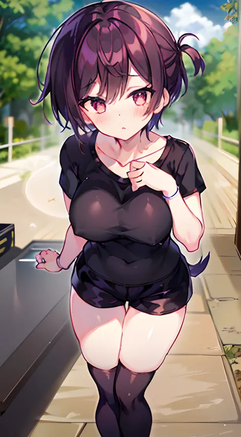 魅惑的、petite short stature、Huge and super large breasts、anime woman、boyish、Shorthair、Please wear a black shirt、petite short stature、Whip whip、thighs thighs thighs thighs、breeches、hotpants、　Zito-order、order