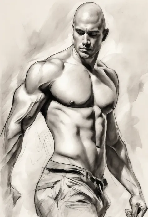 Coarse charcoal sketch on old paper, Muscular male image,Dynamic pose,Clean line art,+Expressive lines,Painting in an expressive sketch style, hatching, Black and white sketch, handpainted, sketching, Linear style::Sketch note style sketch, Linear style::S...