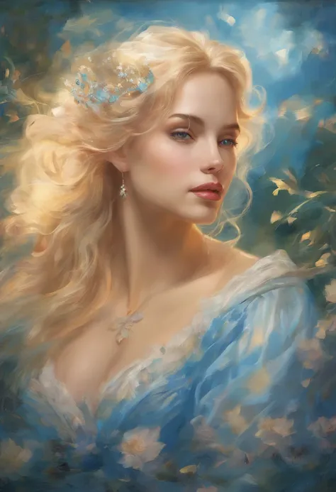 Painting of a woman with blonde hair and sylk dress, glossy silk, beautiful art uhd 4 k, oil panting, outdoor, garden,beautiful character painting, beautiful portrait oil painting, expressive beautiful painting, 
expressive beautiful portrait, side light, ...