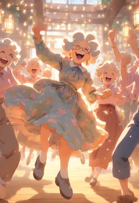 Grandma square dancing，Laugh happily，A scene of happiness in old age